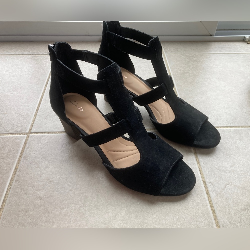 Clarks Black Suede Leather Heels Size 10W